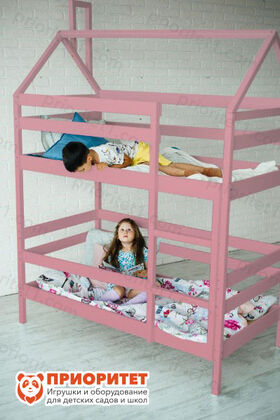 Двухъярусная кровать Домик Хвоя розовый общий вид