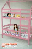 Кровать для детского сада двухъярусная «Домик береза» розовая1