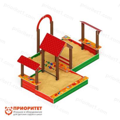 Песочный дворик двойной большой Домик (Ракушки) с навесом для детской площадки 5