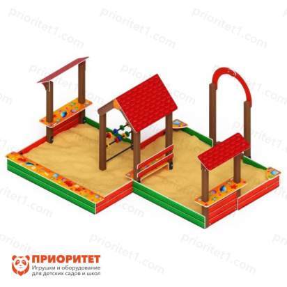 Песочный дворик двойной большой Домик (Ракушки) с навесом для детской площадки