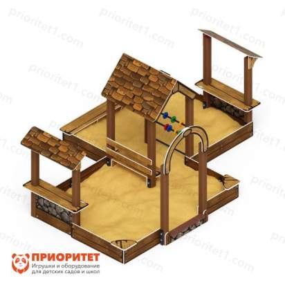 Песочный дворик двойной большой Домик с навесом (коричневый) для детской площадки