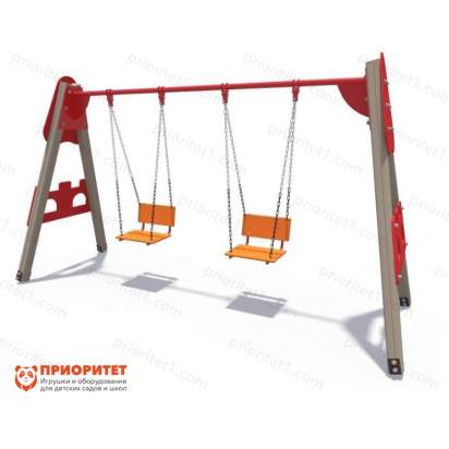 Качели деревянные Крепость с сиденьем со спинкой_1