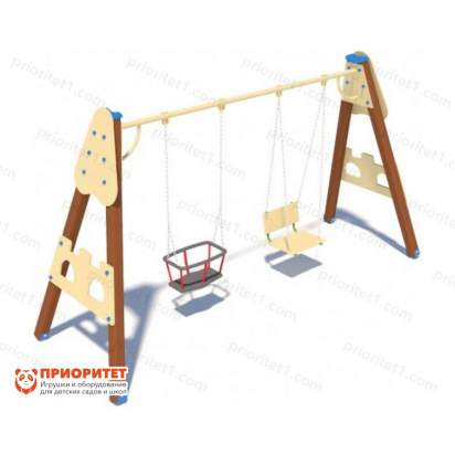 Качели деревянные «Крепость» с сиденьем со спинкой и люлькой