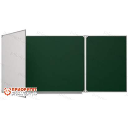 Трёхэлементная магнитная эмалированная школьная доска 2400х1000 комбинированная (мел маркер)_1