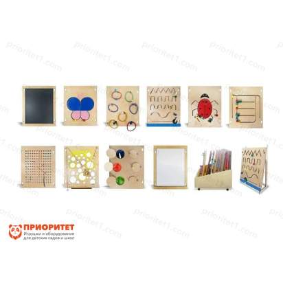 Набор тактильно-развивающих панелей «Счастливое детство» (10 панелей + настенное основание и система хранения) 2_1