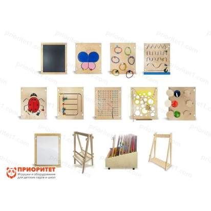 Набор тактильно-развивающих панелей «Счастливое детство» (10 панелей + настенное основание, напольное основание, система хранения) 2_1