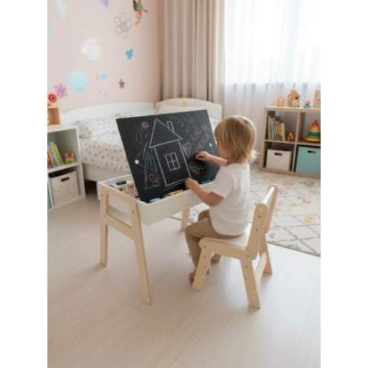 Комплект для творчества СТОЛИК + СТУЛЬЧИК+КОНТЕЙНЕРЫ, лак белый_1