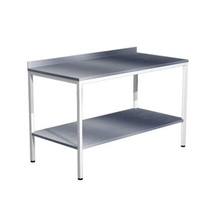014 Стол лабораторный (столешница нержавеющая сталь) БОРТ, ПОЛКА. СЛн-2