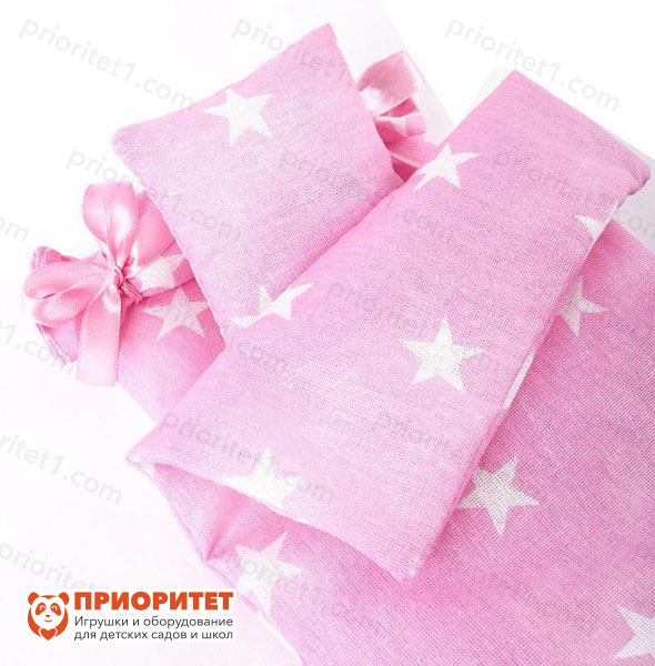 Постельное белье в звездочку для кукол розовое