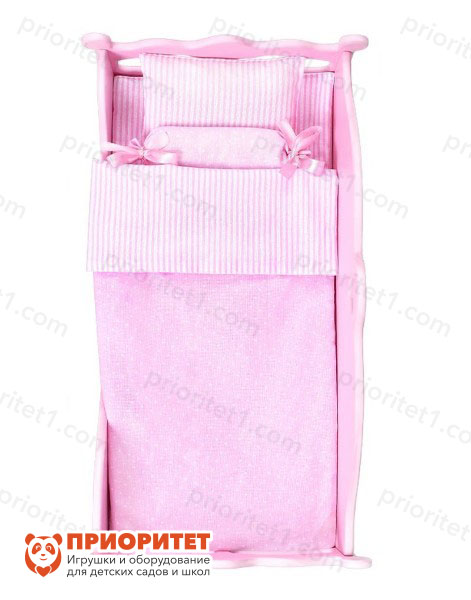 Постельное белье в горошек для больших кукол розовое