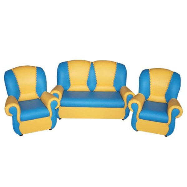 Набор мягкой мебели «Бусинка с рюшами» голубо-желтый