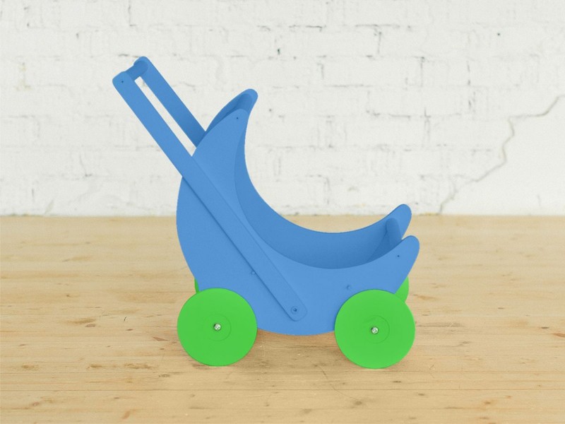 Коляска-каталка «Мое чудо» (голубая с зелеными колесами)