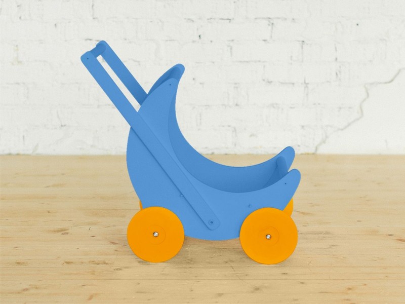 Коляска-каталка «Мое чудо» (голубая с оранжевыми колесами)