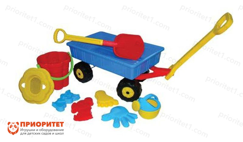 Детская садовая тележка с игрушками для песочницы (набор №382)