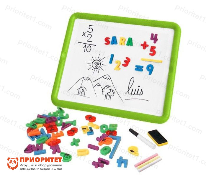 Детская доска для рисования маркером Miniland (для письма мелками и маркерами с магнитными буквами и цифрами)
