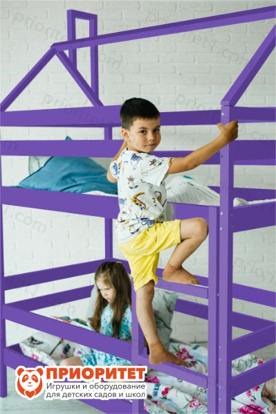Кровать детская двухъярусная «Домик береза» фиолетовая