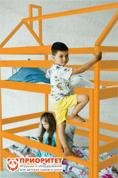 Кровать детская двухъярусная «Домик хвоя» оранжевая