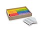 Игра для изучения объема, набор: деревянная коробочка с разноцветными деталями и карточки