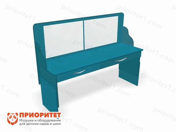 Стол логопеда с зеркалом и выдвижными ящиками «Лого-Плюс» голубой
