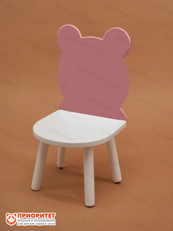 Стул «Мишка» белый (с розовой спинкой)
