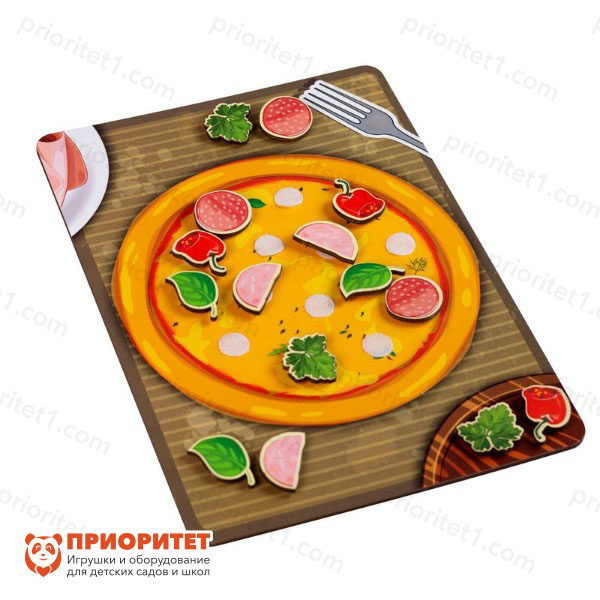 Деревянная липучка «Пицца с колбасой»