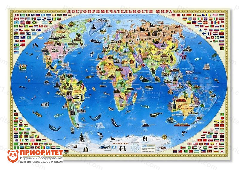 Настенная карта Мира «Достопримечательности мира»