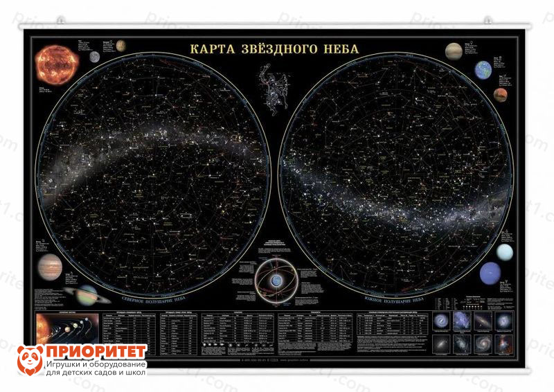 Настенная карта на рейках «Звездное небо. Планеты» 124x80 см
