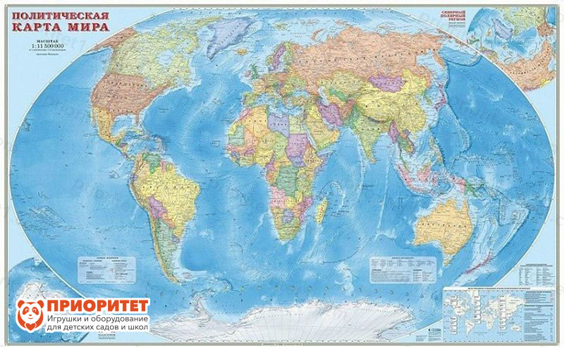 Настенная карта «Мир Политический» на картоне