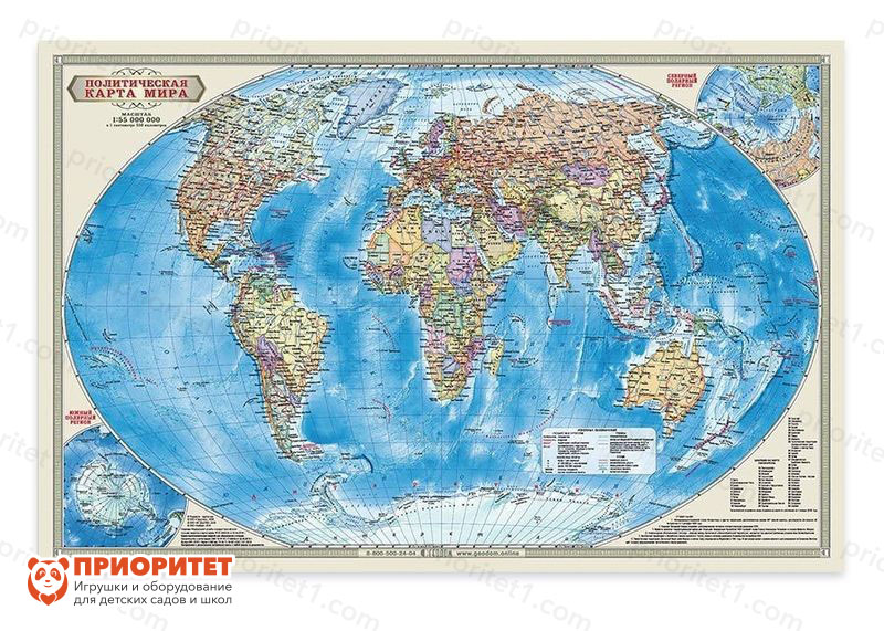 Настольная карта двухсторонняя «Мир Политический»