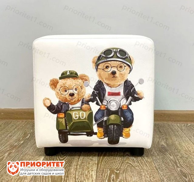 Пуф-куб «Медведи на мотоцикле»