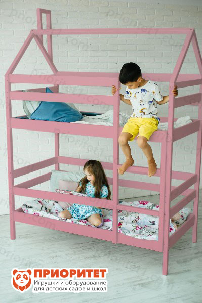 Кровать детская двухъярусная «Домик хвоя» розовая