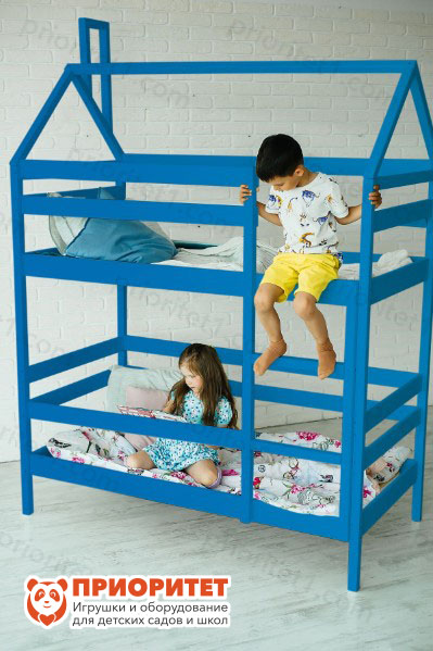 Кровать детская двухъярусная «Домик хвоя» синяя