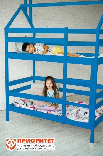 Кровать детская двухъярусная «Домик береза» синяя